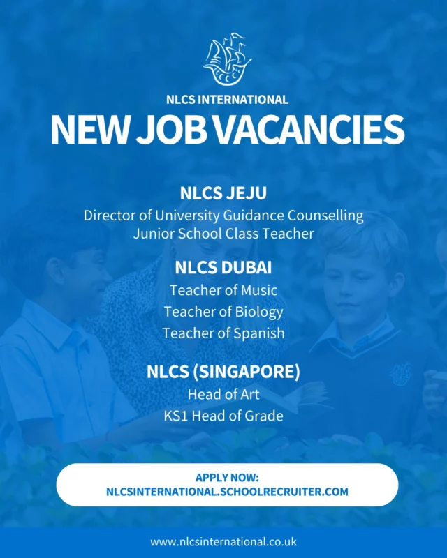 NLCS International is seeking passionate educators to join our world-class schools in Jeju, Dubai and Singapore.

🔗 Apply today!: nlcsinternational.schoolrecruiter.com

#TeachingJobs #InternationalTeaching #EducationCareers #NowHiring #JobVacancy #JoinUs #TeachAbroad